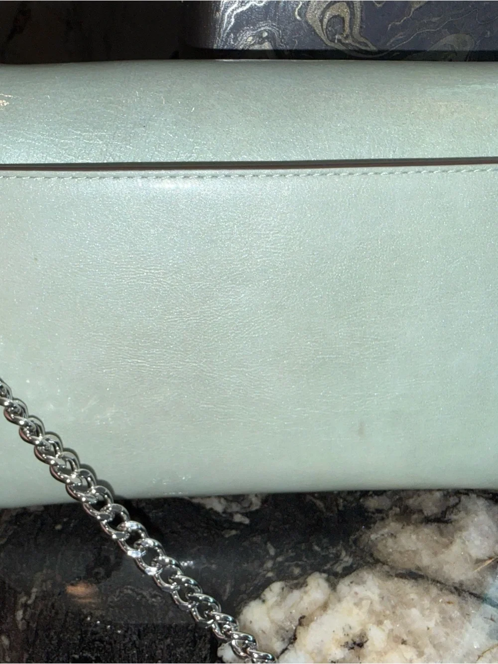 Tory Burch Mint Green Leather purse with Silver Logo